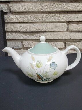 Vintage Wood and Sons teapot Clovelly pattern, sage green, blue